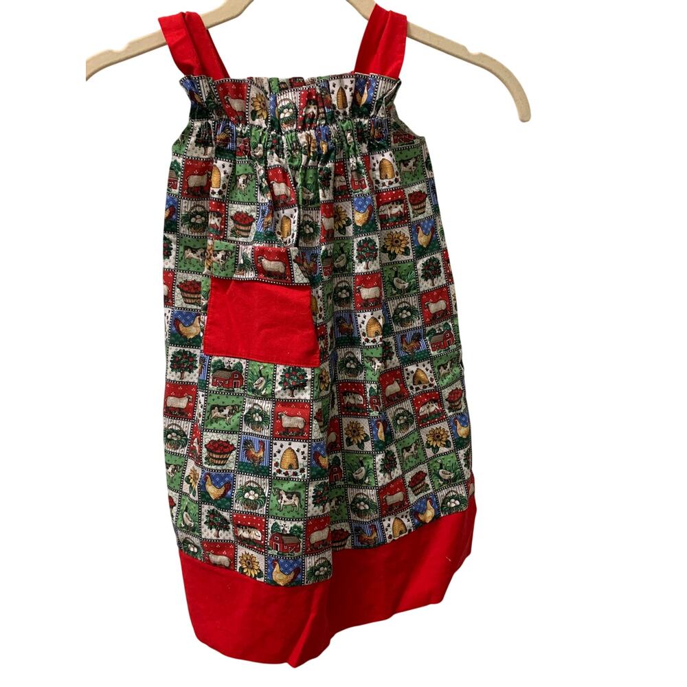 Handmade dress chickens bees farm Sz 4 M - Picture 1 of 10